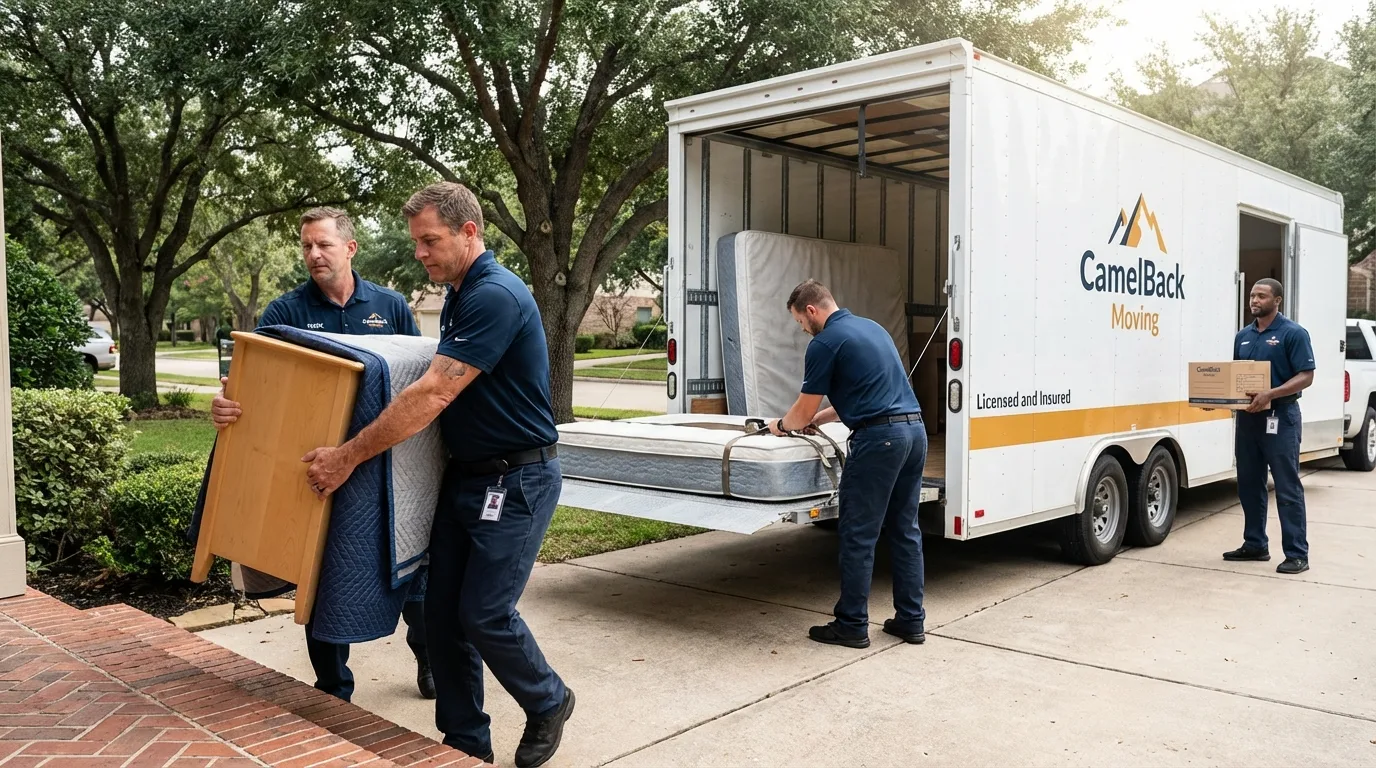 Crew loading residential truck for cross-state move from Bel Air, MD